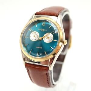 Vintage LA Express 34mm Unisex Blue Dial Watch Two Tone Month Day w New Battery